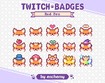 Red Fox Faces with Hats Pixel Art Sub/Bit Badges for Twitch (Digital Download)