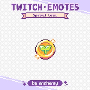 Sprout Coin Pixel Art Channel Point Icon for Twitch, Gold Plant Coin Emote, Leaf Sprout Coin Twitch Icon, 8-bit Retro Style, Seedling Money