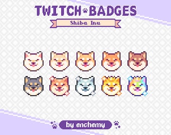 Shiba Inu Dog Faces Pixel Art Sub/Bit Badges for Twitch (Digital Download)