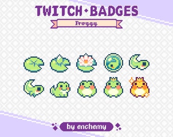 Cute Frog Sub Badges for Twitch, Kawaii Froggy, Lily Pad, Green Toad Pixel Art Bit Badges, Premade Streaming Assets