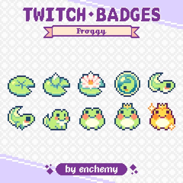 Cute Frog Sub Badges for Twitch, Kawaii Froggy, Lily Pad, Green Toad Pixel Art Bit Badges, Premade Streaming Assets