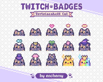 Tortoiseshell Cat Faces with Hats Pixel Art Sub/Bit Badges for Twitch (Digital Download)