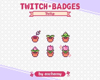 Insignias de subtítulos/bits de tulipán rosa en pixel art para Twitch (descarga digital)