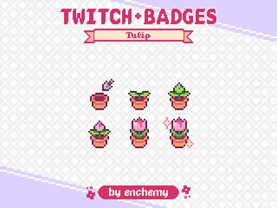 Pink Tulip Flower Pot Pixel Art Sub/Bit Badges for Twitch (Digital Download)