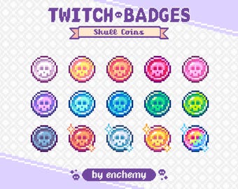 Skull Coin Pixel Art Sub/Bit Badges for Twitch (Digital Download)