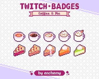 Coffee and Pie Slices Pixel Art Sub/Bit Badges for Twitch (Digital Download)