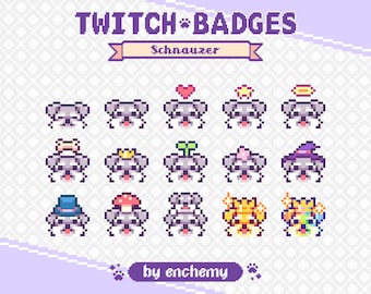 Schnauzer Dog Faces with Hats Pixel Art Sub/Bit Badges for Twitch (Digital Download)