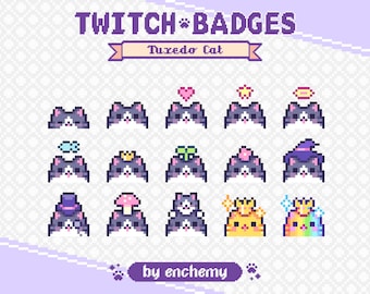 Tuxedo Cat Faces with Hats Pixel Art Sub/Bit Badges for Twitch (Digital Download)