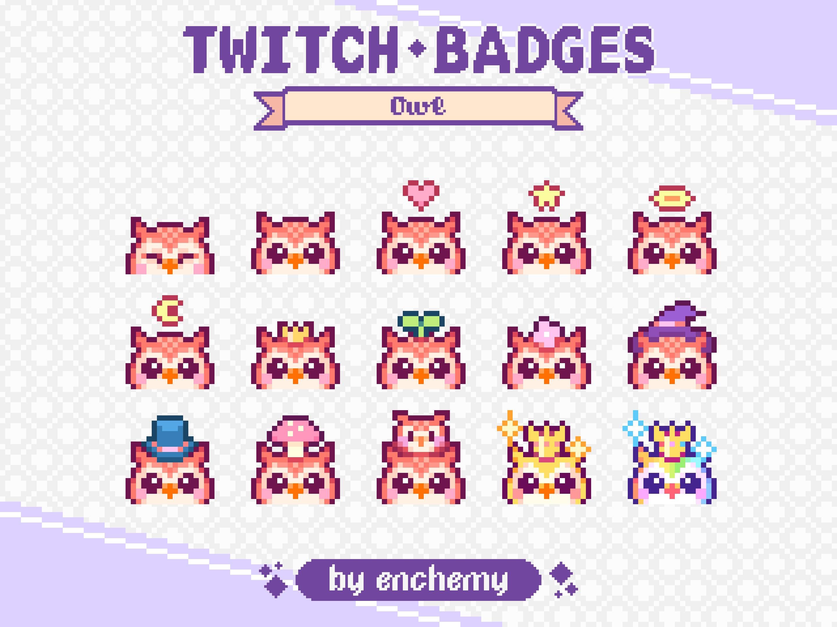 Cute Owl Head Pixel Art Sub / Bit Badges for Twitch (Digital Download)