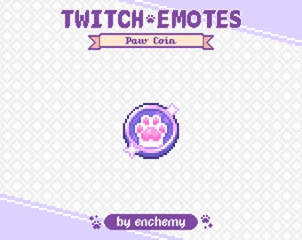 Purple Paw Coin Pixel Art Channel Point Icon for Twitch, Purple Kitty Toe Beans Coin Emote, Kawaii Cat Paw Twitch Icon, 8-bit Retro Style
