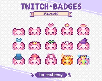 Axolotl Faces with Hats Pixel Art Sub/Bit Badges for Twitch (Digital Download)