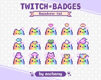 Rainbow Cat Faces with Hats Pixel Art Sub/Bit Badges for Twitch (Digital Download)
