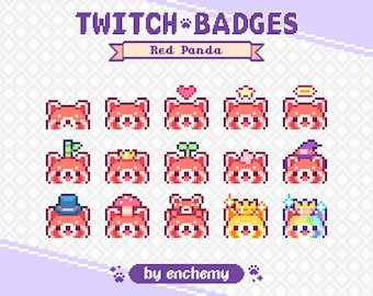 Red Panda Faces with Hats Pixel Art Sub/Bit Badges for Twitch (Digital Download)