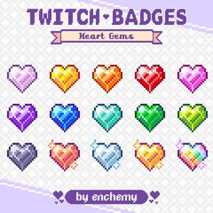 Insignias de suscripción/bits en pixel art con forma de gema en forma de corazón para Twitch (descarga digital)