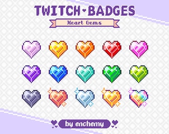 Heart Gem Pixel Art Sub/Bit Badges for Twitch (Digital Download)