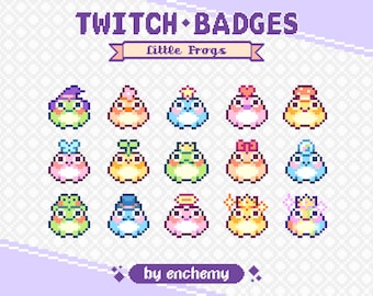 Colorful Little Frogs with Hats Pixel Art Sub/Bit Badges for Twitch (Digital Download)