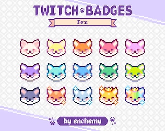 Colorful Fox Head Pixel Art Twitch Badges (Digital Download)