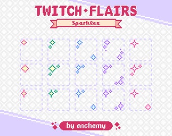 Pixel Glitter Sparkle Badge Flairs for Twitch in Yellow, Green, Blue, Purple and Pink (Digital Download)