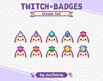 Cream Cat Faces with Gems Pixel Art Sub/Bit Badges for Twitch (Digital Download)