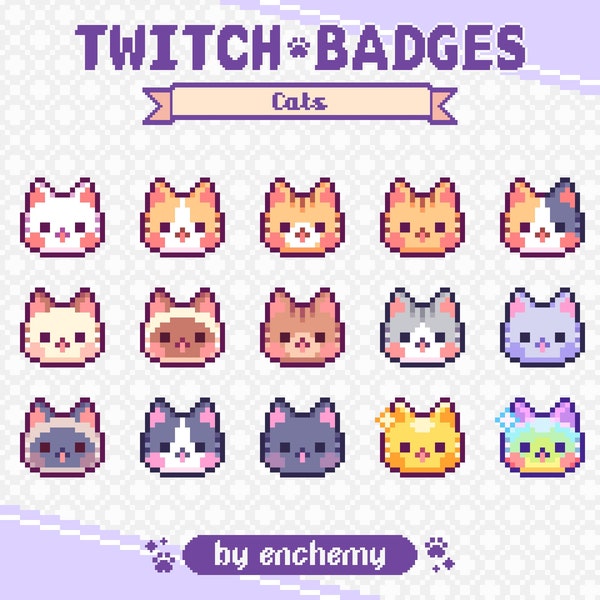 Cat Faces Pixel Art Sub/Bit Badges for Twitch (Digital Download)