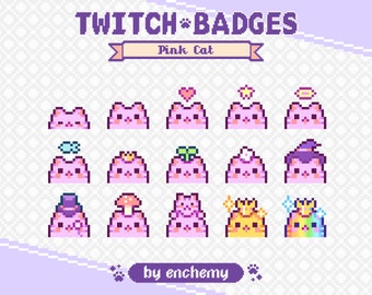 Pink Cat Faces with Hats Pixel Art Sub/Bit Badges for Twitch (Digital Download)