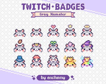 Gray Hamster Pixel Art Sub / Bit Badges for Twitch (Digital Download)