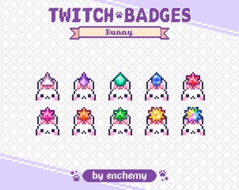 White Bunny Heads with Gems Pixel Art Sub/Bit Badges for Twitch (Digital Download)
