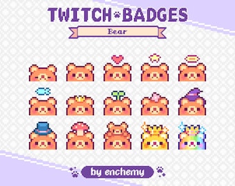 Bear Faces with Hats Pixel Art Sub/Bit Badges for Twitch (Digital Download)