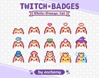 Orange & White Cat Faces Pixel Art Sub/Bit Badges for Twitch (Digital Download)