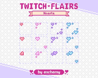 Pixel Heart Badge Flairs for Twitch in Red, Pink, Purple, and Blue (Digital Download)