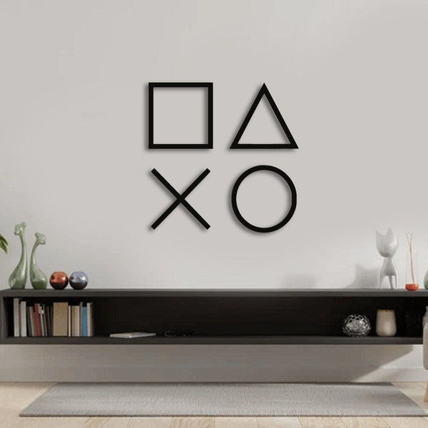 PlayStation Symbols Wood Wall Decor, Playstation Wall Art, PS Wall Sign, Wall Decoration, Gaming Room Decoration, Bedroom Wall Decoration