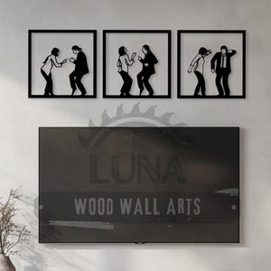 Pulp Fiction Dancing Wall Art – Decoração de parede de madeira de 3 peças, pôster de filme minimalista, arte de Quentin Tarantino, presente de cinema retrô