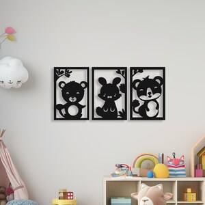 Animal Friends 3 Piece wood wall art , Animal Friends nursery wooden home decor , Animal Friends Wall Hanging, Kids Room Wall Sign