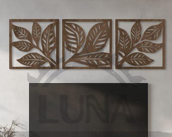 Minimalist Leaf Wall Decor Set: Laser Cut Wood Art Panels