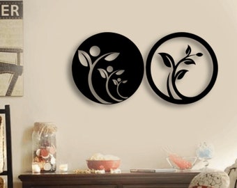 2 Flowers  Wood Wall Decor Set: Germinating Seeds Art