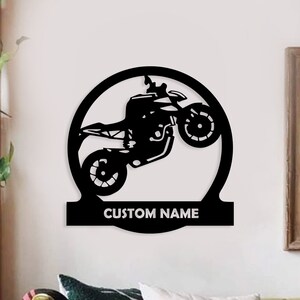 Aangepaste motorfiets kunst aan de muur, gepersonaliseerde garage muur decor, aangepaste motorfiets teken, gepersonaliseerde biker naam teken, man grot teken, vaders cadeau