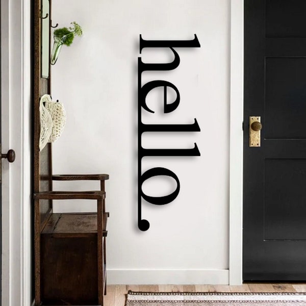 Wood Hello Sign, Front Door Decor, Welcome Sign, Front Porch Sign, Entryway Decor, Vertical Wall Art, Modern Home Decor Outdoor