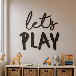 Lass uns spielen Holzschild - Moderne Kinder Spielzimmer Dekoration - Minimalistische rustikale Zitat Wandkunst für Kinderzimmer, Lernräume