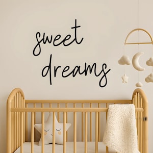 Sweet Dreams Wall Sign – Nursery or Master Bedroom Decor – Wood Cutout Above Bed – Minimalist  Romantic Wall Art, Nursery Kids Room Sign