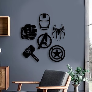 Marvel Avengers Sets of 6 wood wall art , nursery wooden home decor Hulk | Thor | Spiderman| Iron Man | Captain America