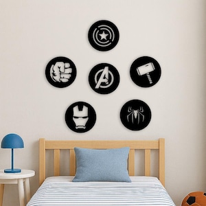 Ensemble d'art mural en bois Avengers – Déco pour chambre de garçon super-héros