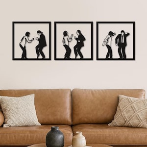 Pulp Fiction Dance Scene Wall Art – 3-Piece Wooden Movie Decor, Quentin Tarantino Lovers Gift