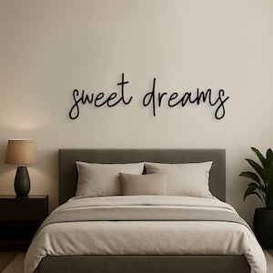Sweet Dreams Wall Sign – Master Bedroom Decor – Romantic Wood Cutout Above Bed – Minimalist  Romantic Wall Art, Nursery Kids Room Sign