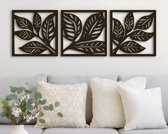 Minimalist Wood Leaf Wall Art Set: Modern Home Decor, 3 Piece