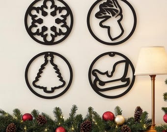 Wooden Christmas Wall Decor Set – Holiday Ornaments, Rustic Style