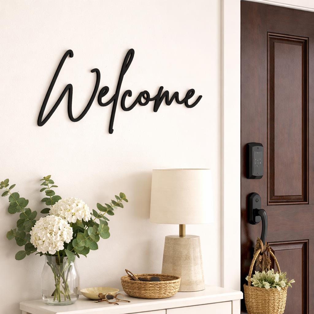 Welcome Wooden Door Sign: Script Entryway Accent for Home - Etsy