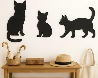 3 peças de arte de parede de madeira moderna com silhueta de gato - decoração minimalista