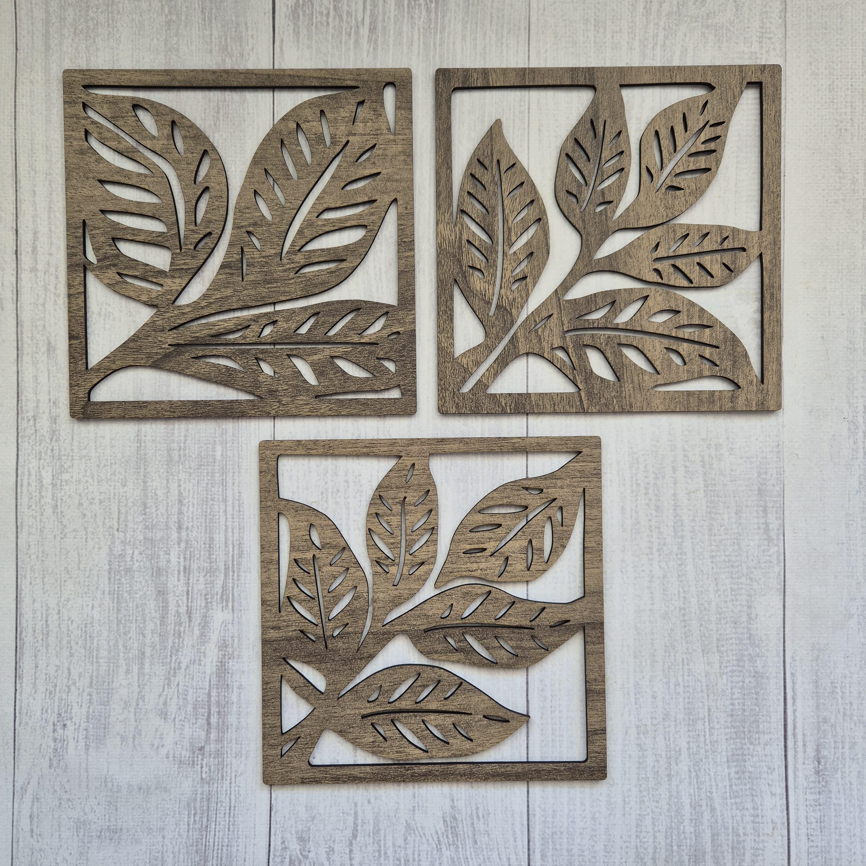 Minimalist Wood Leaf Wall Decor Set:  Cut out Art Panels