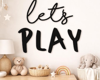 Let's Play Wooden Wall Sign: Kids Playroom & Nursery Decor