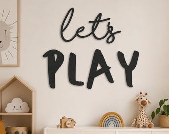Cartello da parete in legno "Giochiamo": arredamento per la sala giochi e la cameretta dei bambini